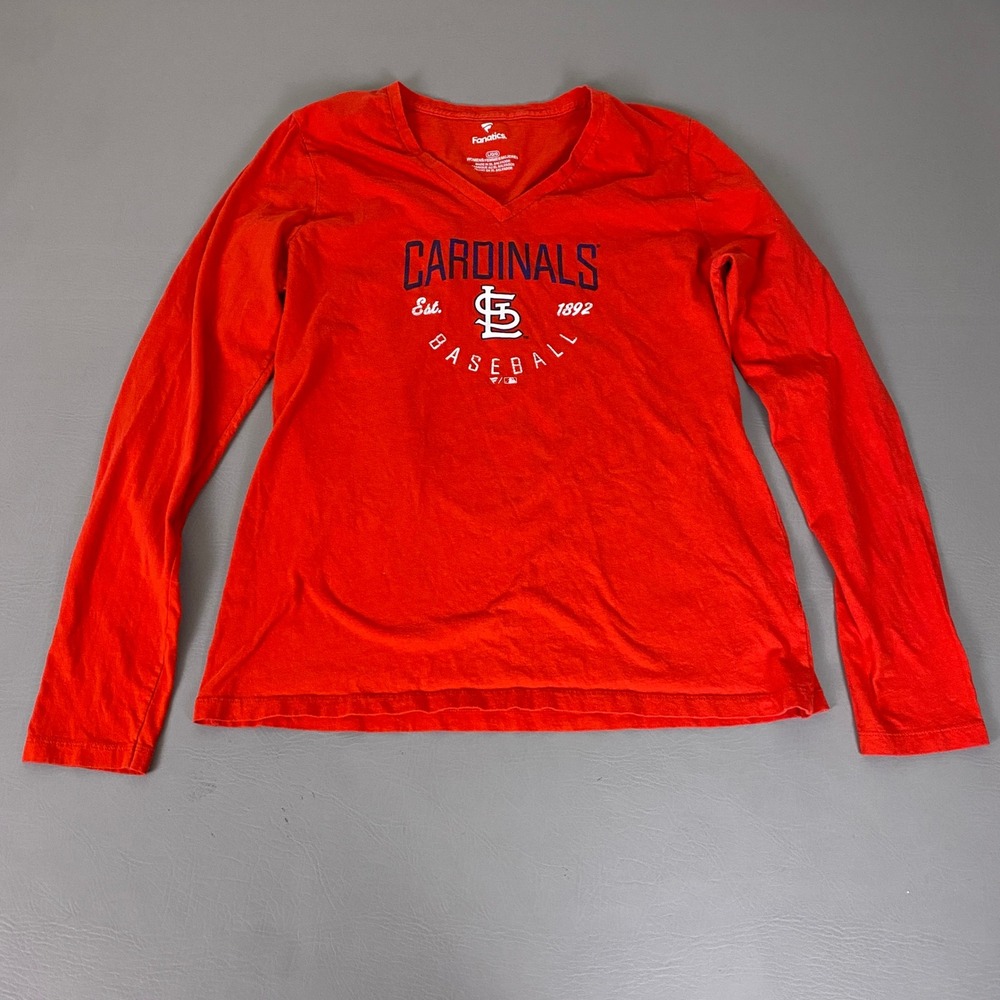 Fanatics St Louis Cardinals T-Shirt Womens Size Large Red Long Sleeve V-Neck MLB